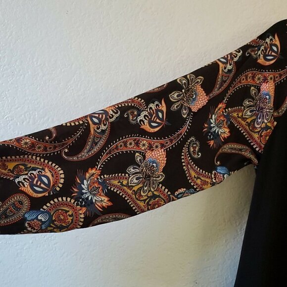 Zara Midi Dress Small Black‎ Paisley Long Sleeve Contrasting Boho Blogger Fave - Picture 3 of 10